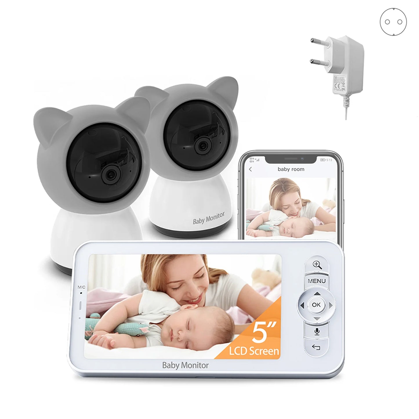 VRYNTO Smart Baby Monitor - 5" 1080P HD Display, 3000mAh Battery, Night Vision & Dual-Band Connection