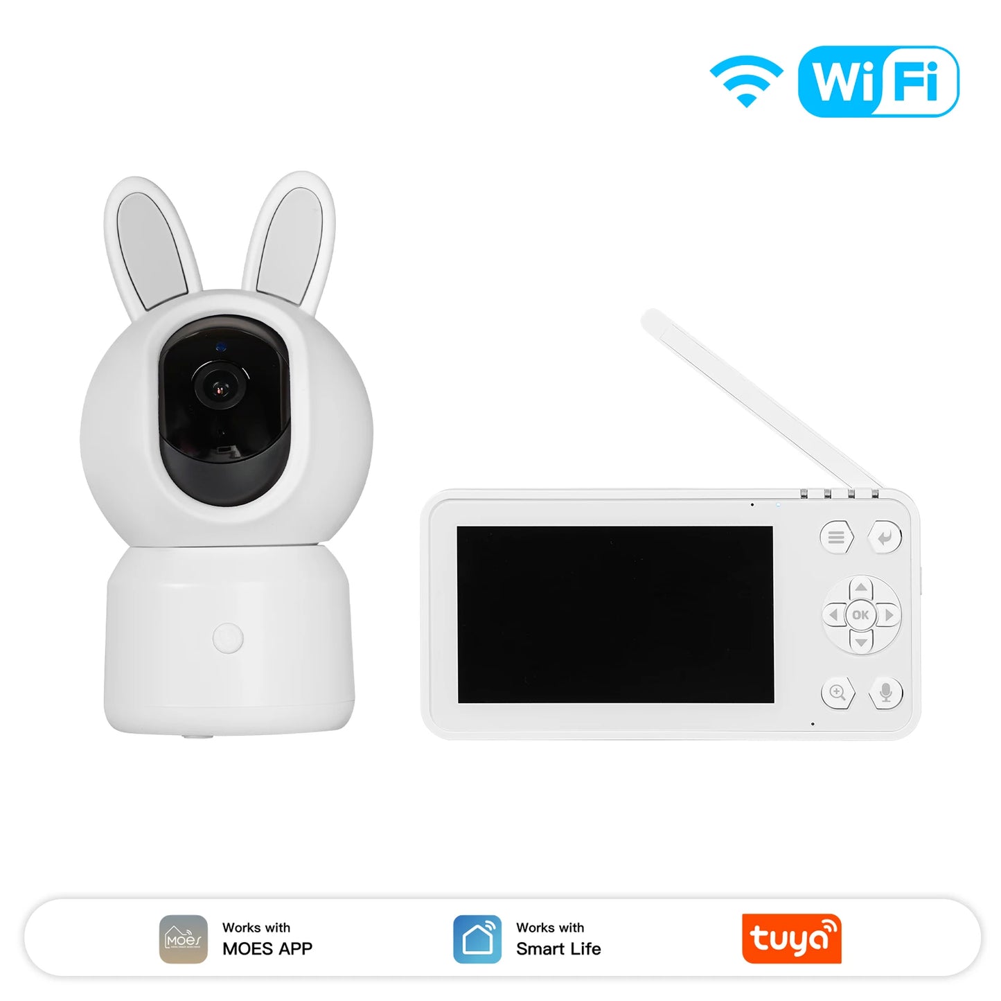 MOES Tuya WiFi Smart Baby Monitor – 4.5" Screen with Mobile App Control, 1080P HD & AI Detection