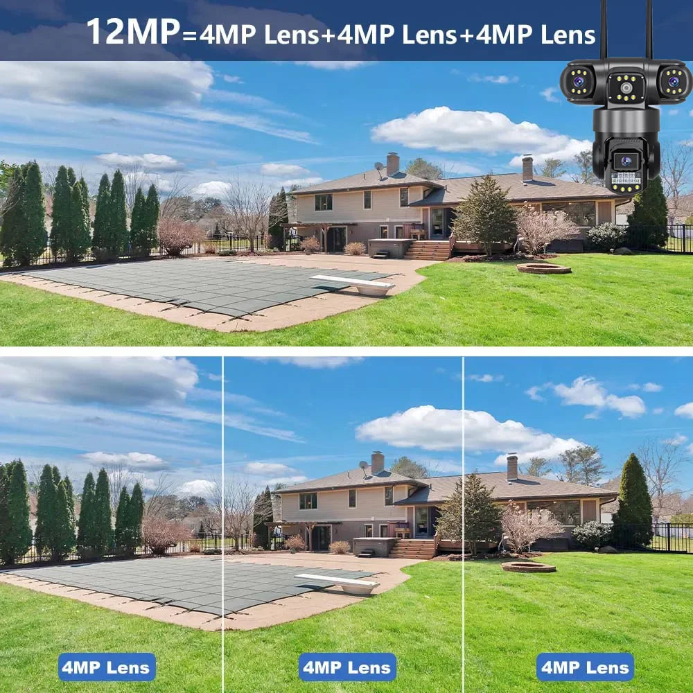 12MP 4G LTE Smart Security Camera with SIM Card Slot - 3-in-1 Multi-Lens, Color Night Vision | V380 Pro App