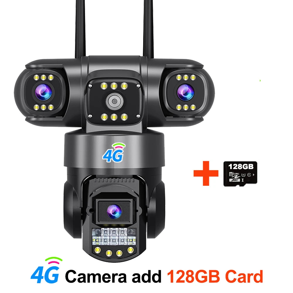 12MP 4G LTE Smart Security Camera with SIM Card Slot - 3-in-1 Multi-Lens, Color Night Vision | V380 Pro App