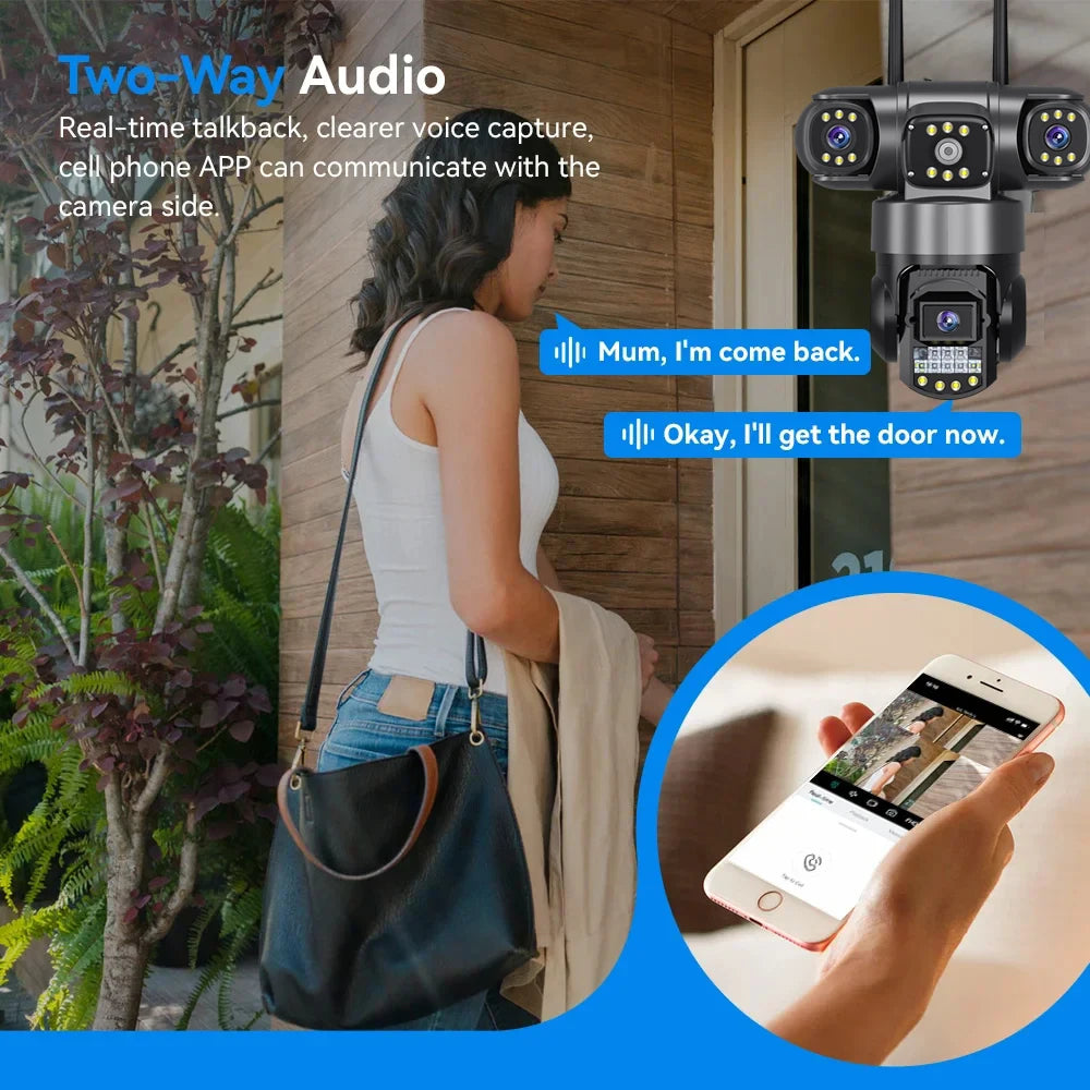 12MP 4G LTE Smart Security Camera with SIM Card Slot - 3-in-1 Multi-Lens, Color Night Vision | V380 Pro App