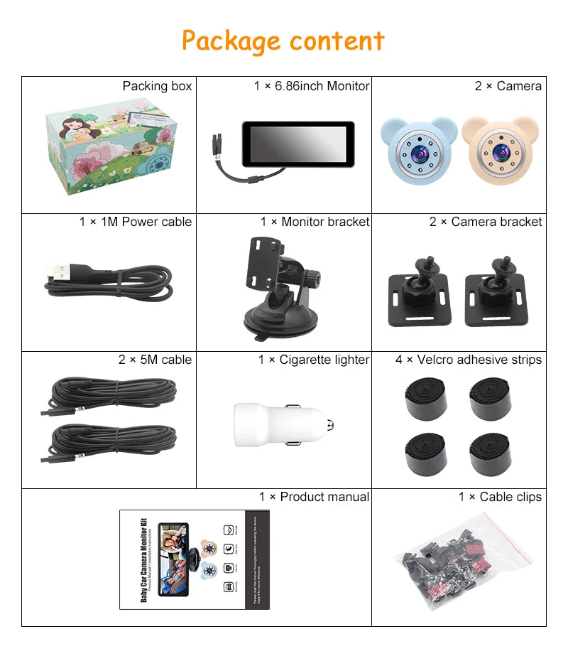 VRYNTO 6.86" Dual HD Baby Car Monitor - Wide IPS Screen for Backseat Safety & Crystal Clear Night Vision