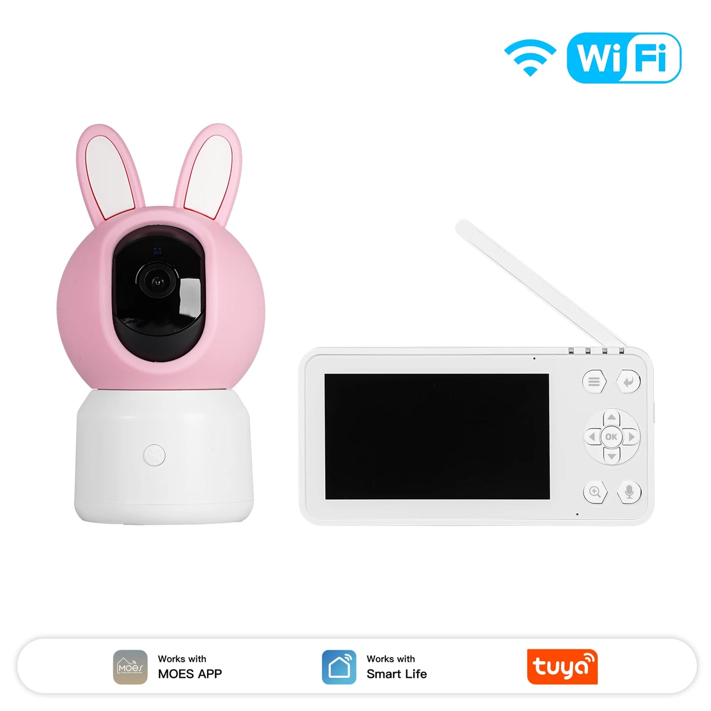 MOES Tuya WiFi Smart Baby Monitor – 4.5" Screen with Mobile App Control, 1080P HD & AI Detection