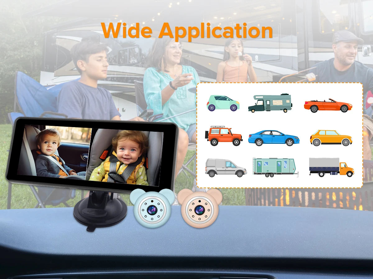 VRYNTO 6.86" Dual HD Baby Car Monitor - Wide IPS Screen for Backseat Safety & Crystal Clear Night Vision