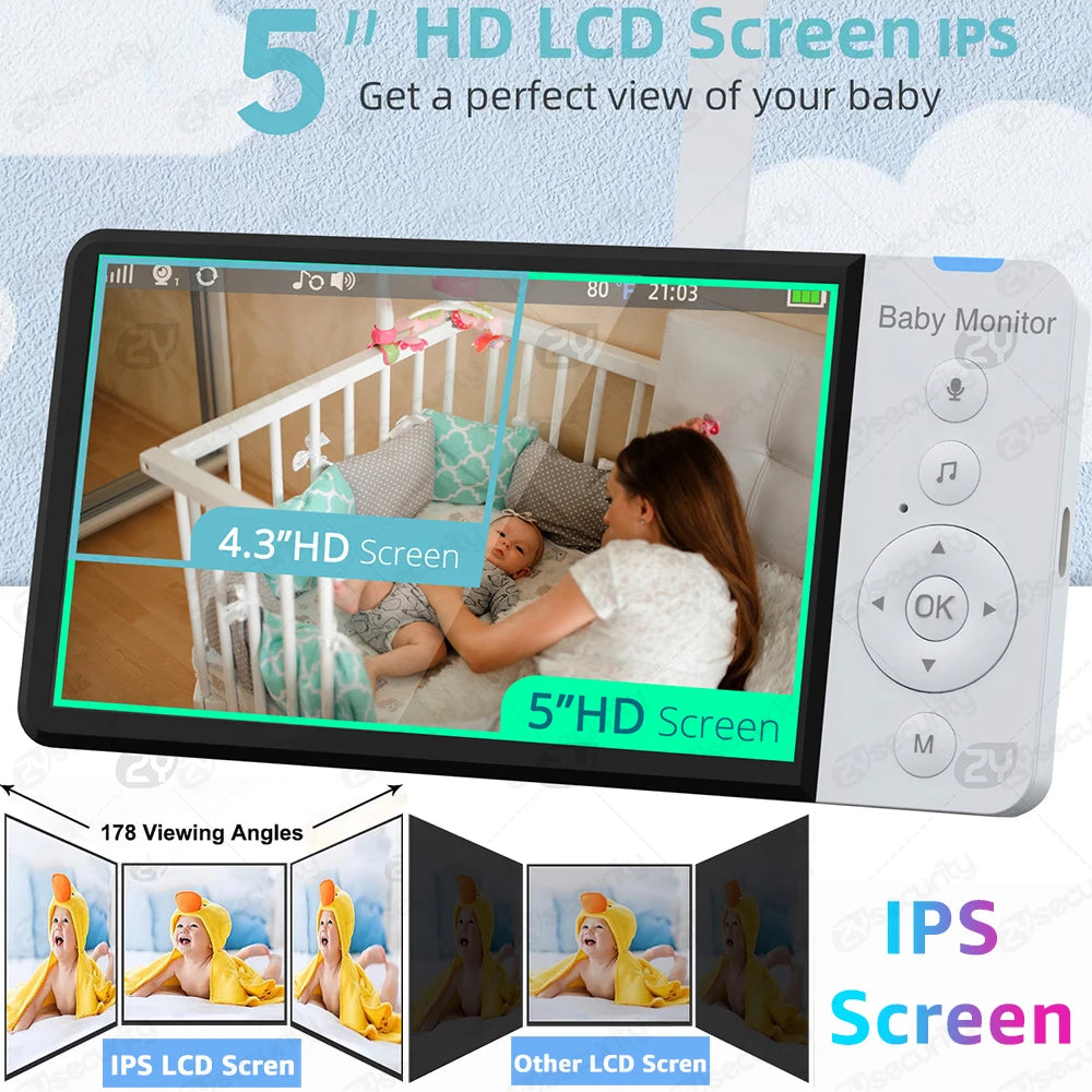 Premium 5" HD Baby Monitor with PTZ Camera - 5000mAh Battery, VOX Mode, Night Vision & Two-Way Talk - No WiFi Needed (Secure & Private