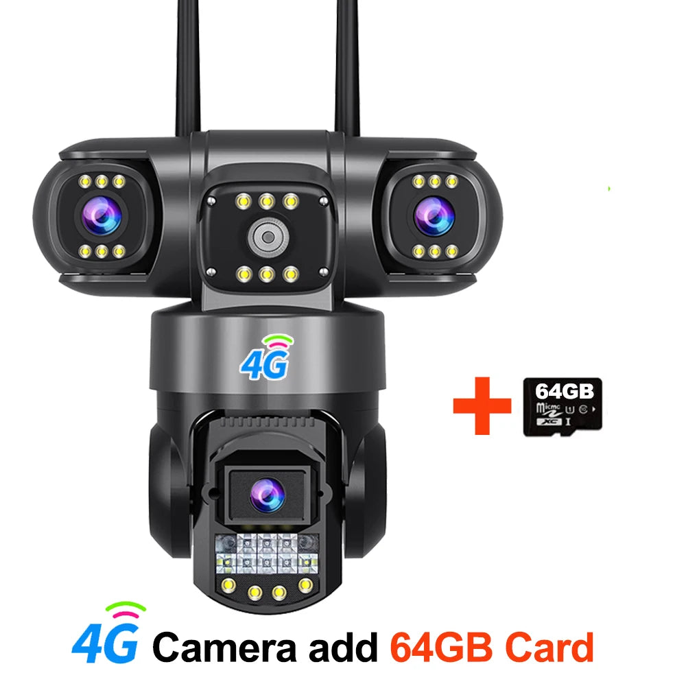 12MP 4G LTE Smart Security Camera with SIM Card Slot - 3-in-1 Multi-Lens, Color Night Vision | V380 Pro App