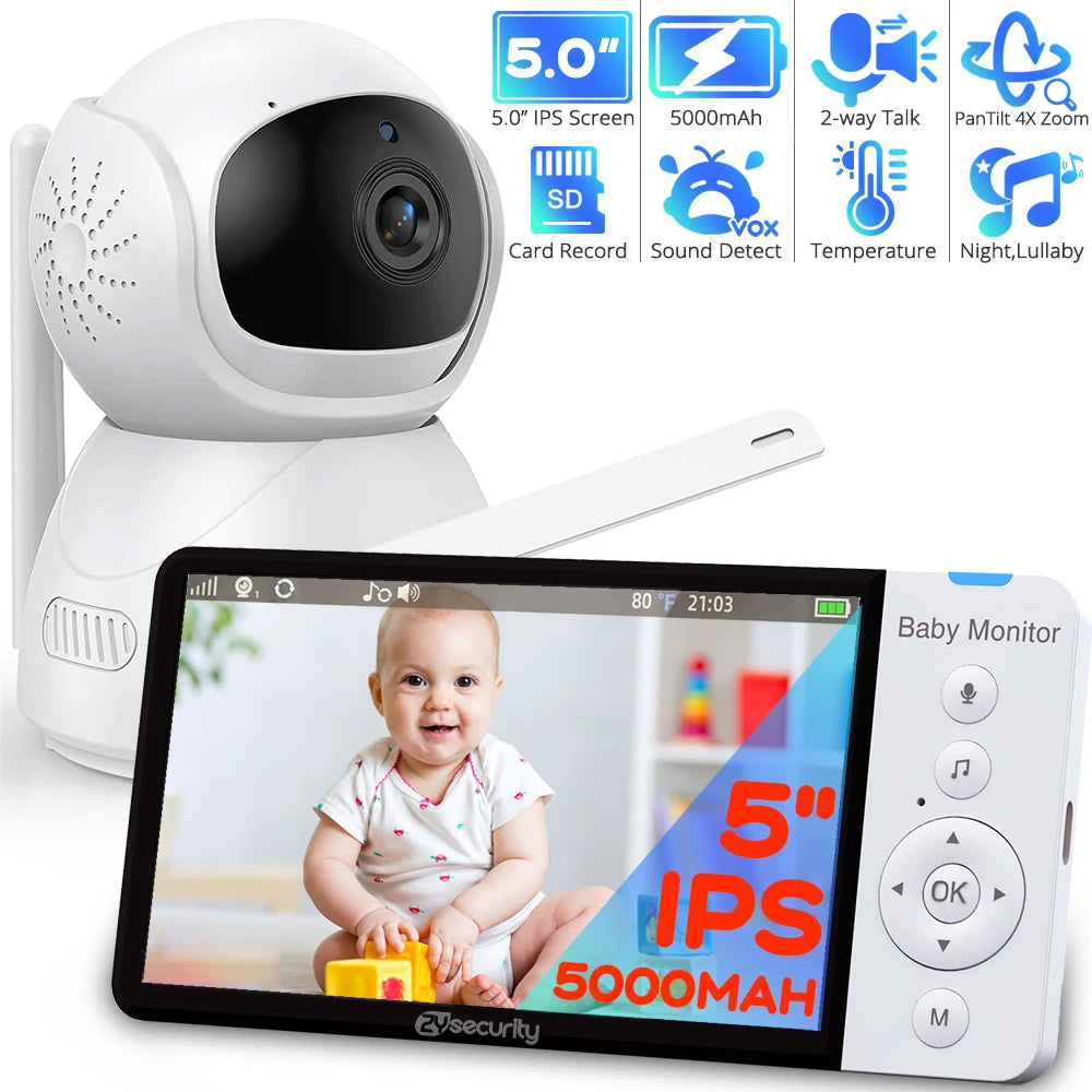 Premium 5" HD Baby Monitor with PTZ Camera - 5000mAh Battery, VOX Mode, Night Vision & Two-Way Talk - No WiFi Needed (Secure & Private