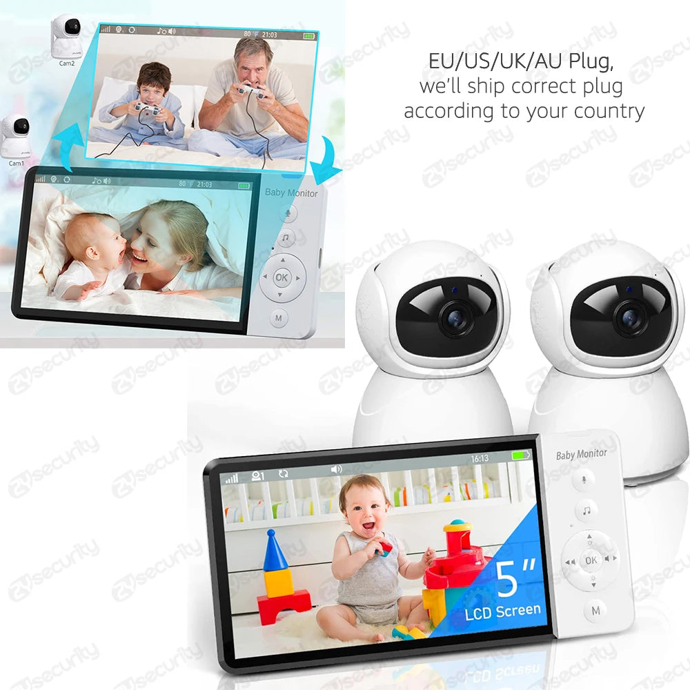 Premium 5" HD Baby Monitor with PTZ Camera - 5000mAh Battery, VOX Mode, Night Vision & Two-Way Talk - No WiFi Needed (Secure & Private