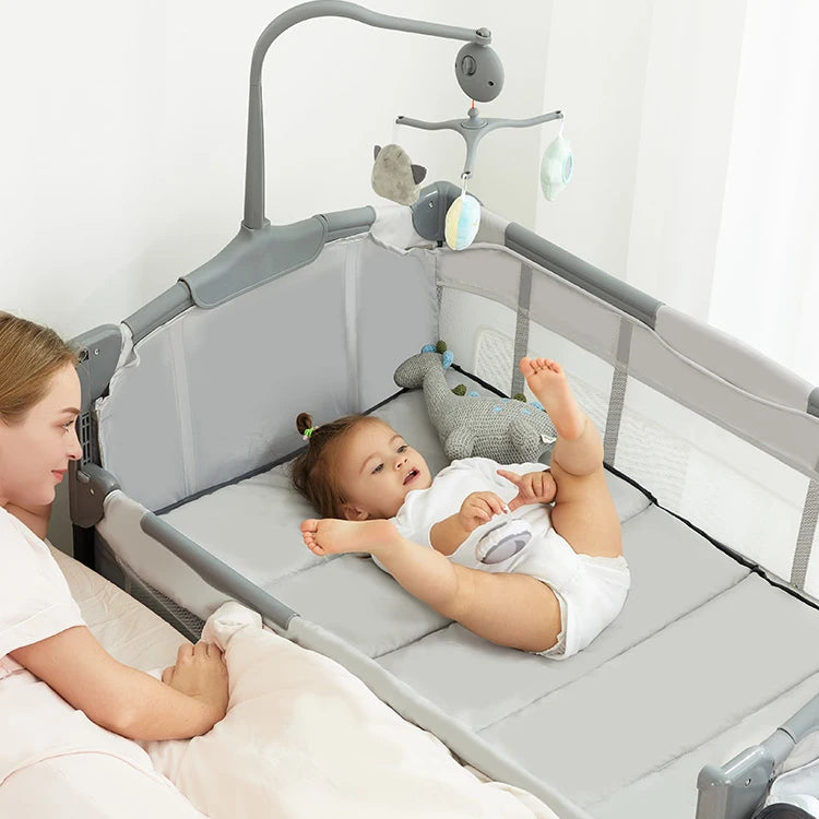 4-in-1 Convertible Baby Crib & Travel Playard with Changing Table and Organizer