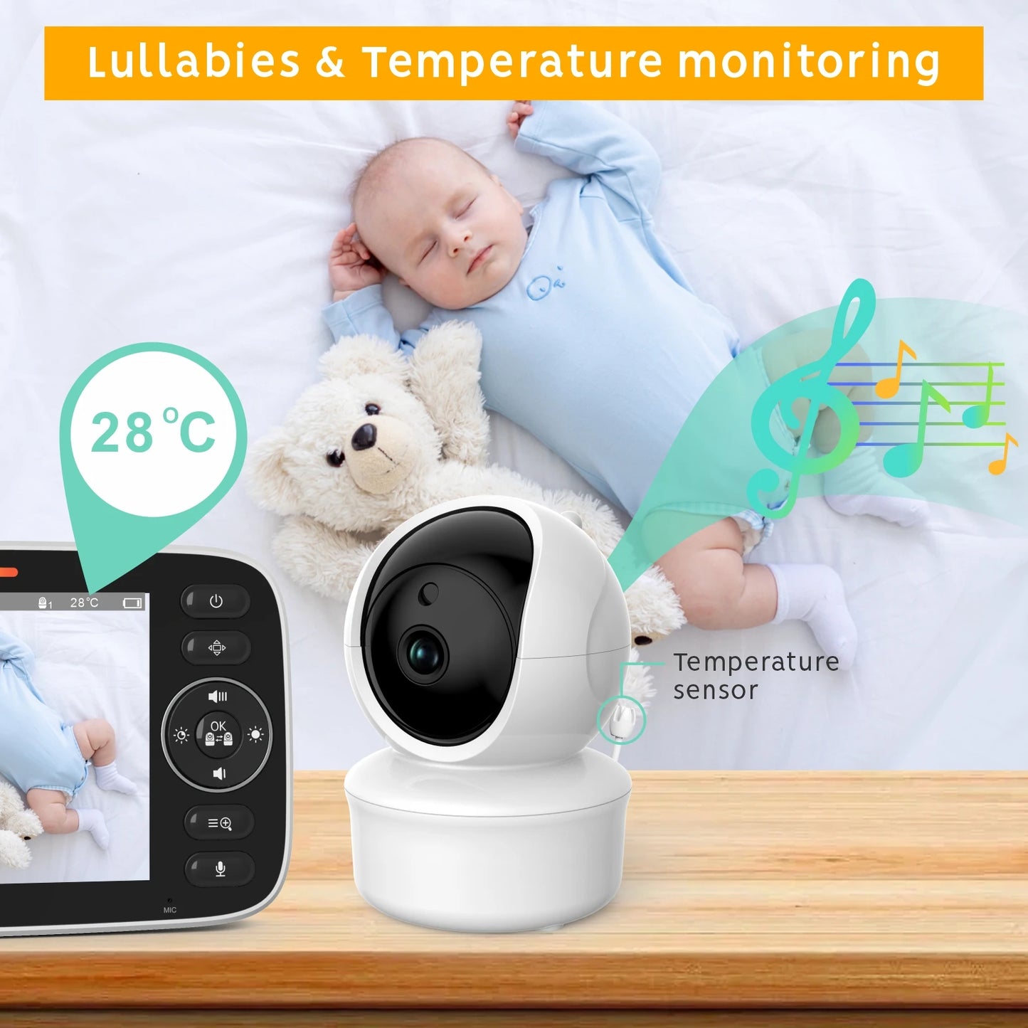 VRYNTO™ 5" HD Video Baby Monitor – 360° Remote PTZ Camera with Night Vision