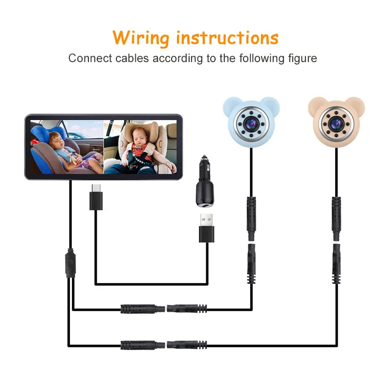 VRYNTO 6.86" Dual HD Baby Car Monitor - Wide IPS Screen for Backseat Safety & Crystal Clear Night Vision