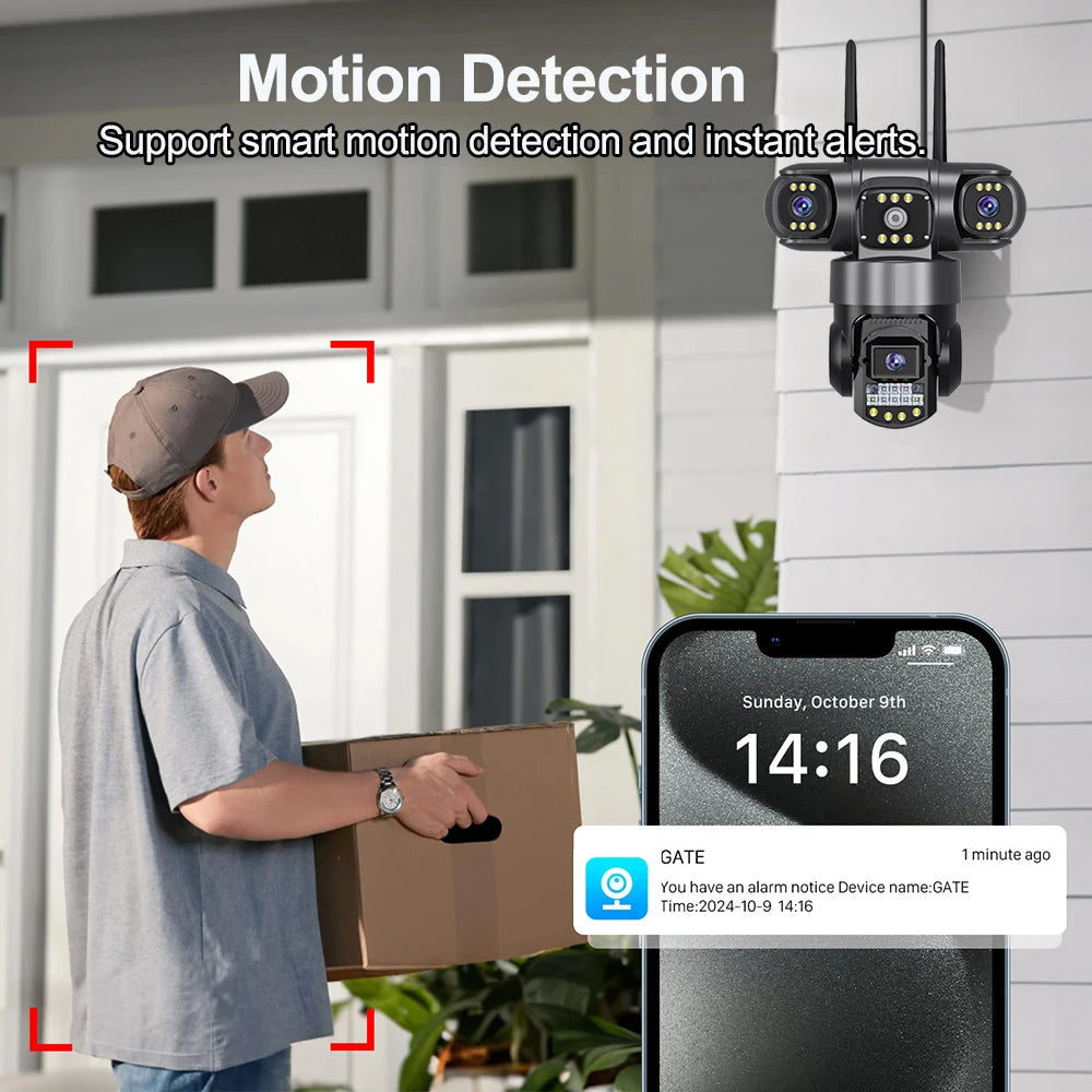 12MP 4G LTE Smart Security Camera with SIM Card Slot - 3-in-1 Multi-Lens, Color Night Vision | V380 Pro App
