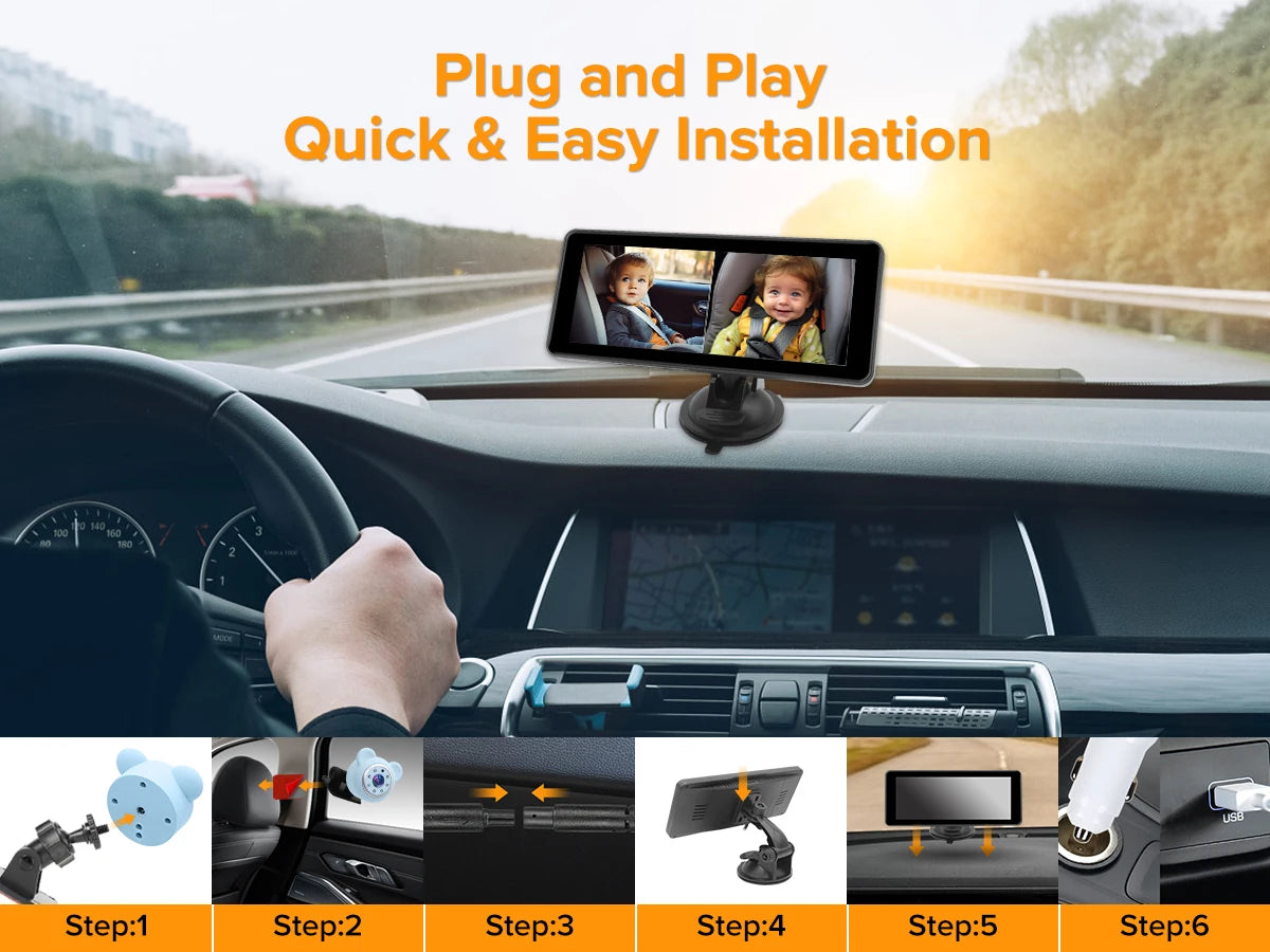 VRYNTO 6.86" Dual HD Baby Car Monitor - Wide IPS Screen for Backseat Safety & Crystal Clear Night Vision