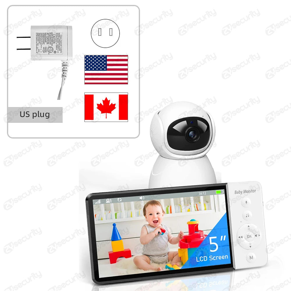 Premium 5" HD Baby Monitor with PTZ Camera - 5000mAh Battery, VOX Mode, Night Vision & Two-Way Talk - No WiFi Needed (Secure & Private