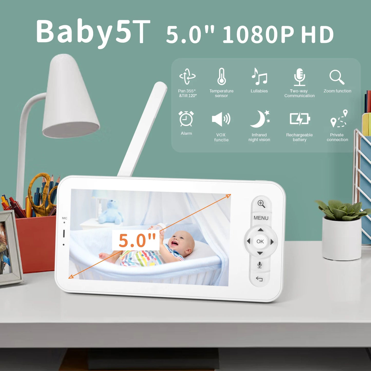 VRYNTO 5" LCD Smart Baby Monitor
