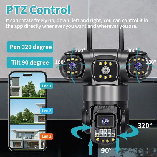 12MP 4G LTE Smart Security Camera with SIM Card Slot - 3-in-1 Multi-Lens, Color Night Vision | V380 Pro App