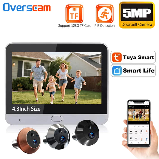 VRYNTO 5MP Smart WiFi Digital Door Viewer – 4.3" LCD Screen, PIR Motion Detection & Tuya Smart Life App Control