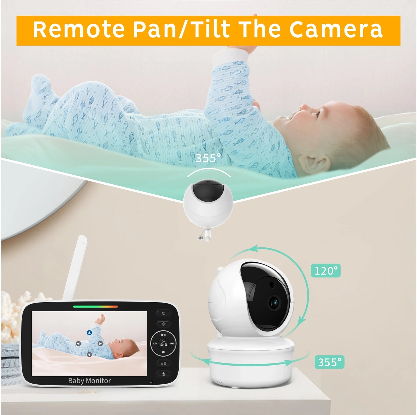 VRYNTO™ 5" HD Video Baby Monitor – 360° Remote PTZ Camera with Night Vision