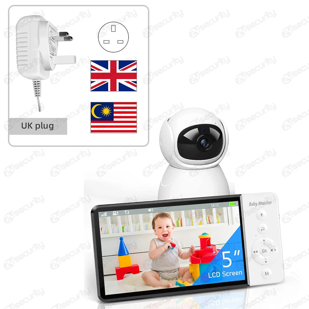 Premium 5" HD Baby Monitor with PTZ Camera - 5000mAh Battery, VOX Mode, Night Vision & Two-Way Talk - No WiFi Needed (Secure & Private