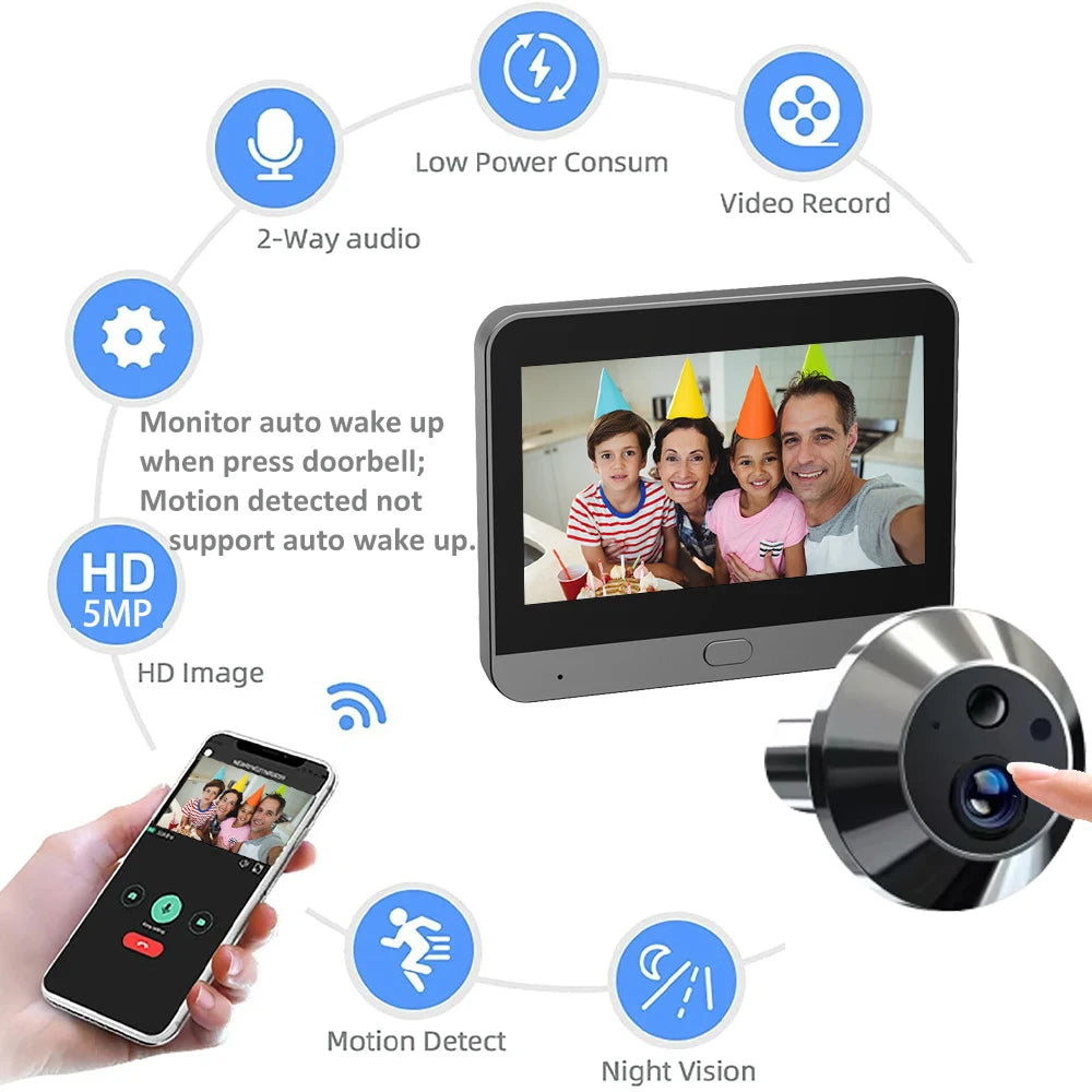 Tuya Smart Life Wireless Video Doorbell with 4.3" Screen | 5MP HD Camera & PIR Motion Detection (5000mAh)
