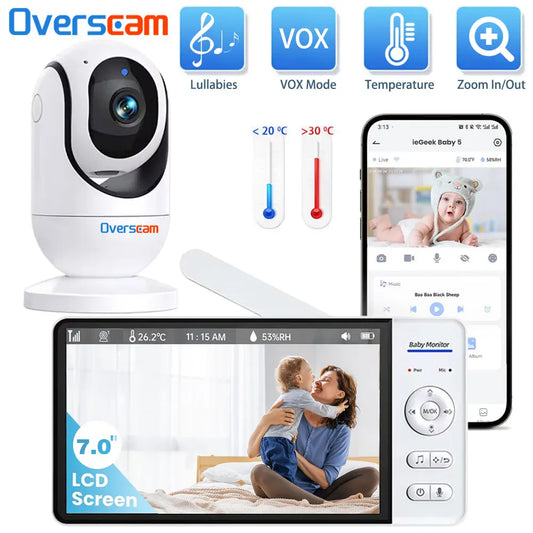 VRYNTO™ 7" Large HD Video Baby Monitor – 5000mAh Battery with 360° Auto Tracking
