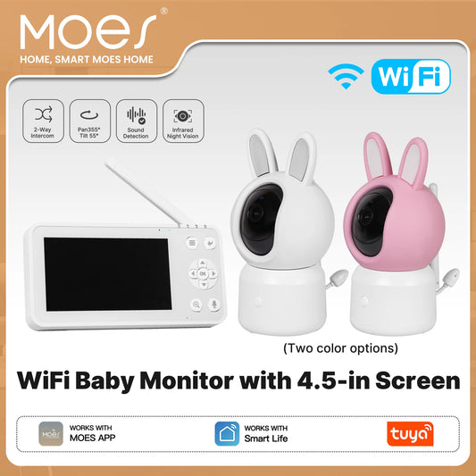 MOES Tuya WiFi Smart Baby Monitor – 4.5" Screen with Mobile App Control, 1080P HD & AI Detection