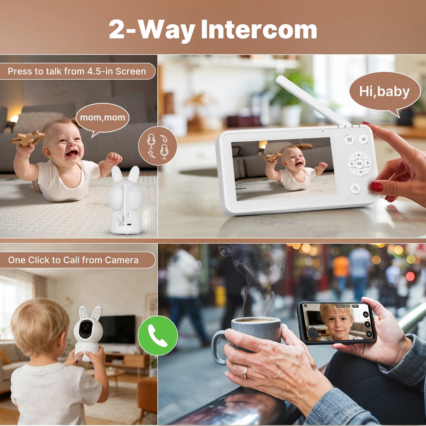 MOES Tuya WiFi Smart Baby Monitor – 4.5" Screen with Mobile App Control, 1080P HD & AI Detection