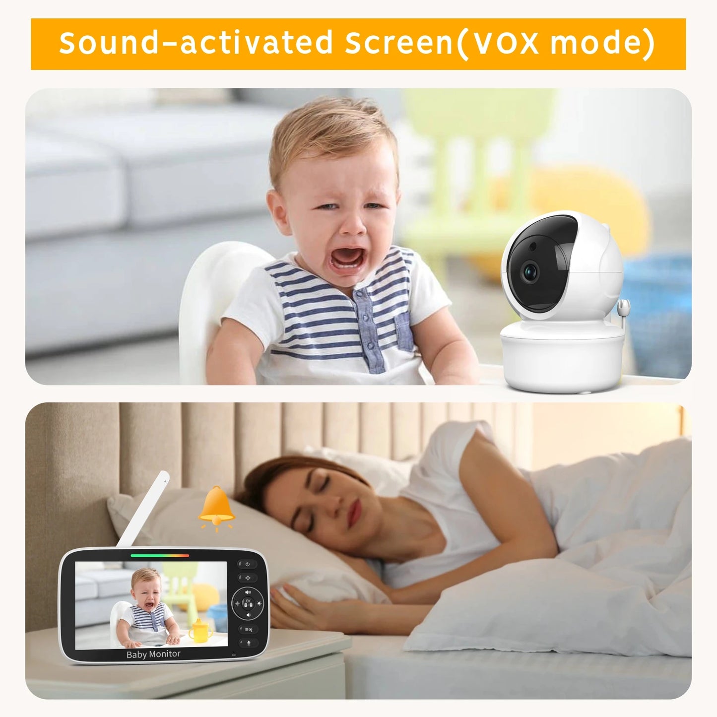 VRYNTO™ 5" HD Video Baby Monitor – 360° Remote PTZ Camera with Night Vision