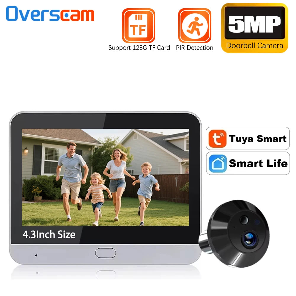 Tuya Smart Life Wireless Video Doorbell with 4.3" Screen | 5MP HD Camera & PIR Motion Detection (5000mAh)