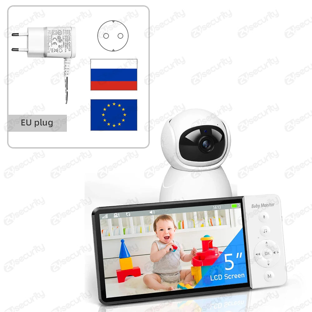 Premium 5" HD Baby Monitor with PTZ Camera - 5000mAh Battery, VOX Mode, Night Vision & Two-Way Talk - No WiFi Needed (Secure & Private