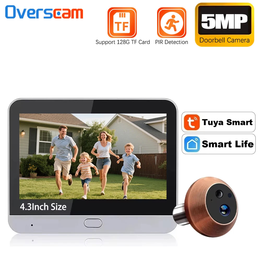 Tuya Smart Life Wireless Video Doorbell with 4.3" Screen | 5MP HD Camera & PIR Motion Detection (5000mAh)