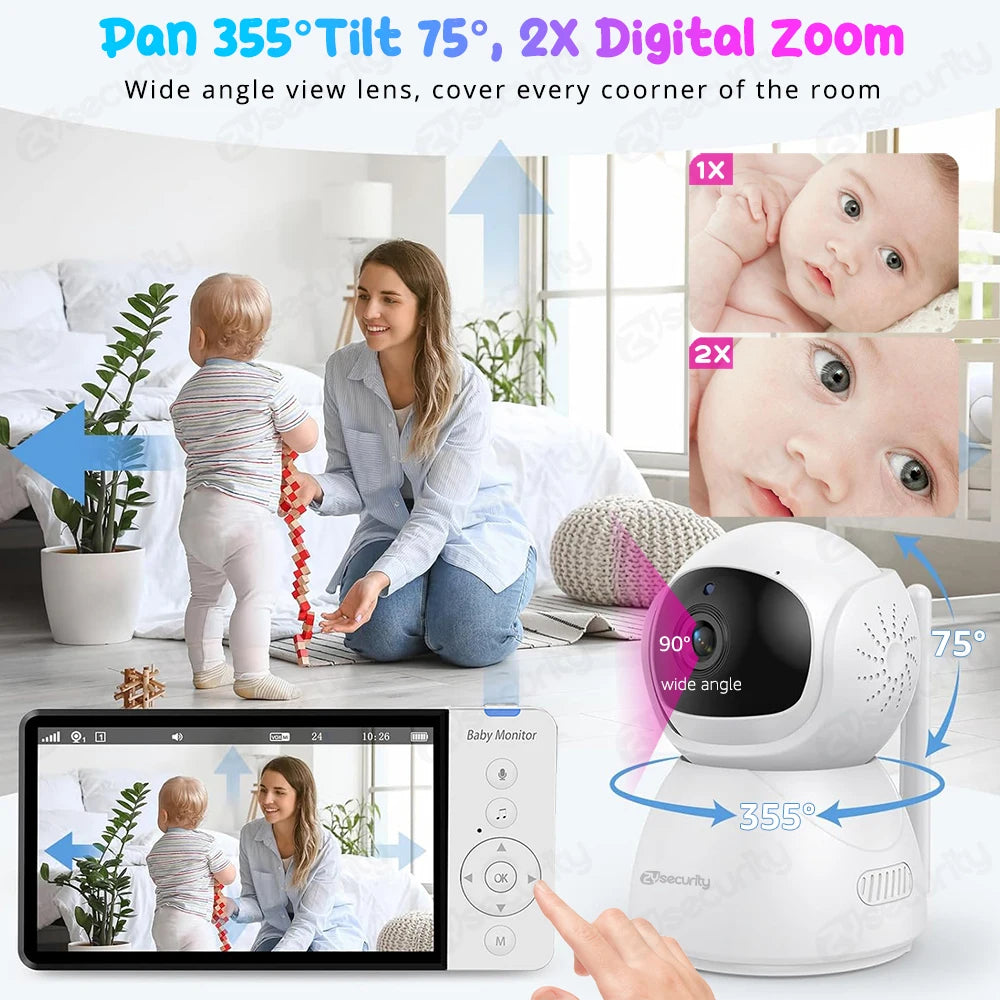 Premium 5" HD Baby Monitor with PTZ Camera - 5000mAh Battery, VOX Mode, Night Vision & Two-Way Talk - No WiFi Needed (Secure & Private