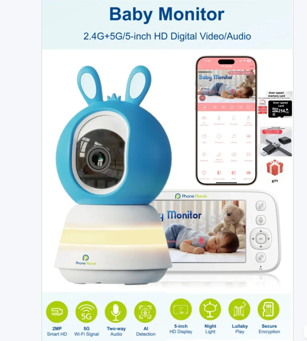 VRYNTO Dual-Band Smart Baby Monitor – 2.4G+5G HD WiFi Security Camera with AI Cry Detection & Panoramic View